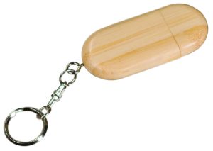 1 1/8" x 2 3/8" 8GB Bamboo USB Flash Drive with Rounded Corners and Keychain