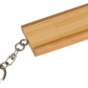 1 3/8" x 2 3/8" 8GB 2-Tone Bamboo Flip Style USB Flash Drive with Keychain
