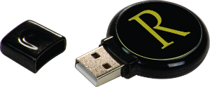 1 5/16" x 2" x 5/16" 8GB Black Plastic USB Flash Drive, 2-Sided