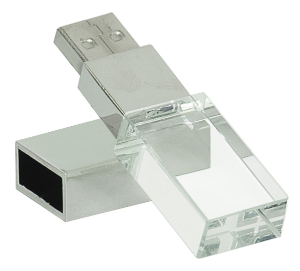2 1/4" 8GB Glass with White LED Flash Drive & Black Presentation Box