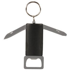 3" Black 4-Function Bottle Opener with Keychain