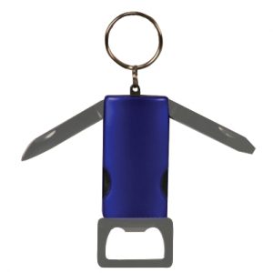 3" Blue 4-Function Bottle Opener with Keychain