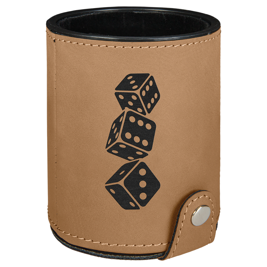Light Brown Laserable Leatherette Dice Cup with 5 Dice New Dawn Lasers