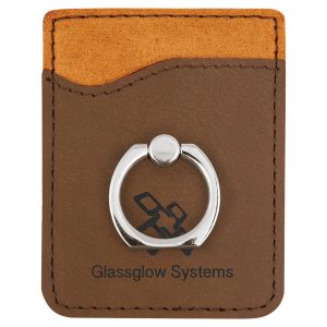Dark Brown Laserable Leatherette Phone Wallet with Silver Ring