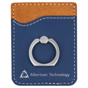 Blue/Silver Laserable Leatherette Phone Wallet with Silver Ring