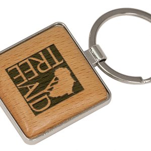 1 9/16" x 1 9/16" Silver/Wood Laserable Square Keychain