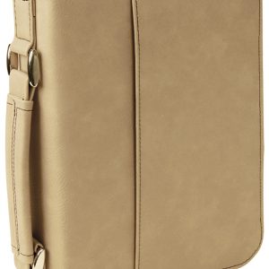 6 3/4" x 9 1/4" Light Brown Leatherette Book/Bible Cover with Handle & Zipper