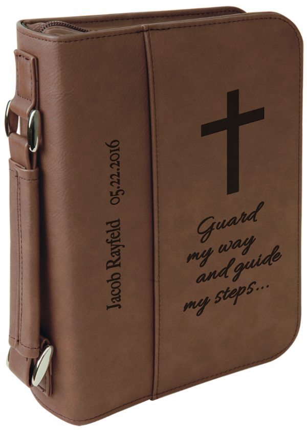 6 3/4" x 9 1/4" Dark Brown Leatherette Book/Bible Cover with Handle & Zipper