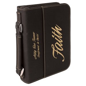 6 3/4" x 9 1/4" Black/Gold Leatherette Book/Bible Cover with Handle & Zipper