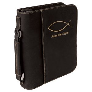 7 1/2" x 10 3/4" Black/Gold Leatherette Book/Bible Cover with Handle & Zipper