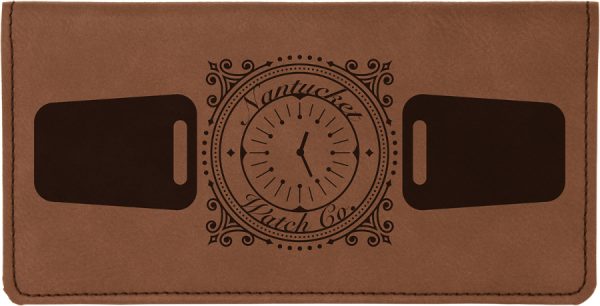 6 3/4" x 3 1/2" Dark Brown Laserable Leatherette Checkbook Cover
