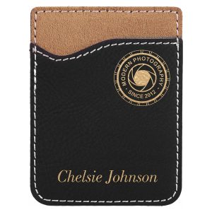 Black/Gold Laserable Leatherette Phone Wallet