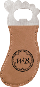 Light Brown Laserable Leatherette Foot Shaped Bottle Opener with Magnet