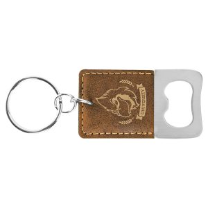 Rectangle Rustic/Gold Laserable Leatherette Bottle Opener Keychain