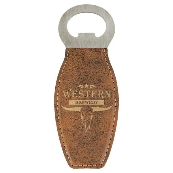 Rustic/Gold Laserable Leatherette Bottle Opener with Magnet
