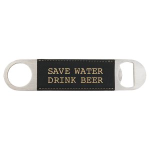 1 1/2" x 7" Black/Gold Laserable Leatherette Bottle Opener