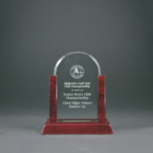 7" Jade Dome Gateway Glass Award with Rosewood Finish Base
