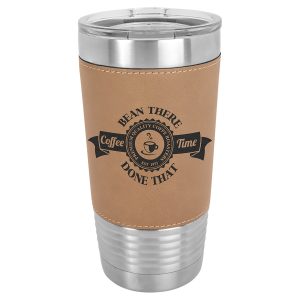 20 oz. Light Brown Laserable Leatherette Polar Camel Tumbler with Clear Lid