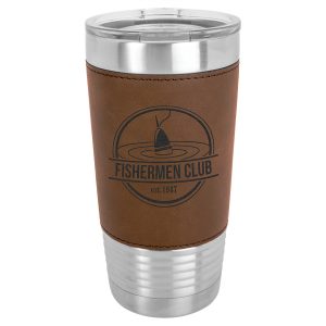 20 oz. Dark Brown Laserable Leatherette Polar Camel Tumbler with Clear Lid