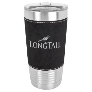 20 oz. Black & Silver Laserable Leatherette Polar Camel Tumbler with Clear Lid