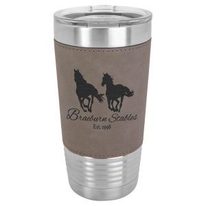 20 oz. Gray Laserable Leatherette Polar Camel Tumbler with Clear Lid