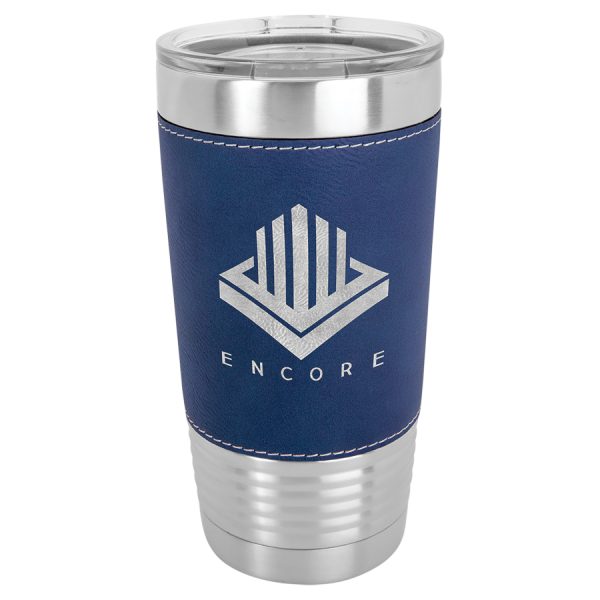 20 oz. Blue & Silver Laserable Leatherette Polar Camel Tumbler with Clear Lid