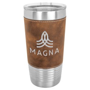 20 oz. Rustic & Silver Laserable Leatherette Polar Camel Tumbler with Clear Lid