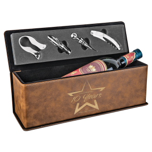 Rustic & Gold Leatherette Single Wine Box with 4 Tools